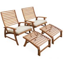 Sweeek - Lot de 2 chaises relax avec repose pieds en bois d'acacia . Puebla Teck / Beige