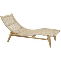 Chaise bain de soleil en teck et cannage synthétique baia Vague