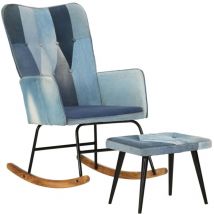 Vidaxl - Chaise à bascule avec repose-pied Denim Bleu Toile patchwork