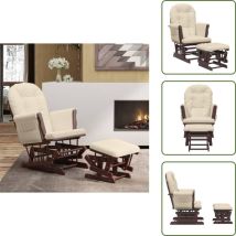 Chaise berçante avec repose-pied Blanc crème Tissu - Chaise Berçante - Chaise Relaxante - Chaise D'allaitement - Mobilier Enfant - Meuble Salle à