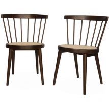 Sweeek - Lot de 2 chaises noyer en bois et cannage. Nora. l 54 x p 54 x h 76.5cm.
