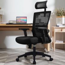 Daccormax - Chaise Bureau Ergonomique, Fauteuil de Bureau Inclinable à Roulettes, Accoudoirs Réglables 10cm, Appui-Tête Ajustable en Hauteur 11cm,