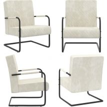 Chaise cantilever Blanc crème Velours - chaise cantilever - chaises cantilever - Home & Living - Blanc