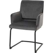 Chaise cantilever HW C-N60, chaise de salle à manger Chaise de cuisine, tissu/textile Oeko-Tex gris foncé