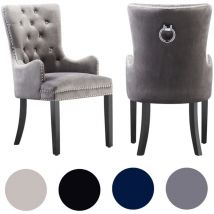 Life Interiors - Lot de 2 chaises de salle à manger Windsor lux en velours avec accoudoirs pour cuisine et salle à manger - Foncé Gris