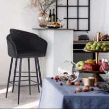 Cotecosy - Chaise de bar Bobby Velours Noir