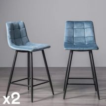 Pier Import - Chaise de bar en velours bleu motif carreaux (lot de 2) alta
