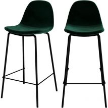 Rendez-vous Déco - Lot de 2 chaises pour îlot central 65 cm en velours vert foncé - henrik