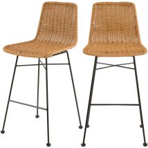Rendez-vous Déco - Lot de 2 chaises de bar mi-hauteur 63 cm en résine tressée marron - mandya