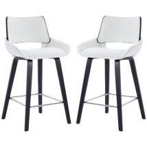 Chaise de Bar Moderne Lot de 2 Chaise Bar en Tissu Bouclette Tabourets de Bar avec Pied Bois et Métal, Chaise Haute Cuisine Washon, Blanc