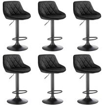 Yongqing - Lot de 6 Tabouret de Bar en velours Reglable en Hauteur et Pivotant pour Bar Comptoir Cuisine Noir