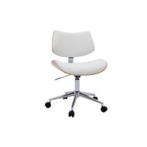 Miliboo - Chaise de bureau à roulettes design blanc, bois clair chêne et métal malmo
