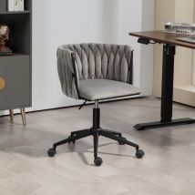 Tanant - Chaise de Bureau à Roulettes - velours, Fauteuil Bureau Chaise Bureau Réglable en Hauteur à Domicile, Dossier tressé, chaise de salon - Gris