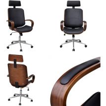Chaise de bureau avec appuie-tête Bois cintré Similicuir - Chaise De Bureau - Chaise Ergonomique - Chaise Moderne - Chaise Cuir Synthétique - Chaise