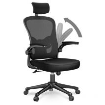 Bigzzia - Fauteuil de Bureau Ergonomique Siège-Fauteuil avec 2D Accoudoirs, Hauteur Appui-tête Soutien Lombaire Dossier Règalable Noir
