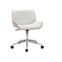 Miliboo - Chaise de bureau à roulettes design blanc, bois clair et acier chromé rubbens
