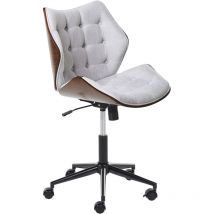 Chaise de Bureau Élégante Fonction Pivotante et Réglable Contreplaqué Bois Foncé Siège en Lin Gris Lompoc