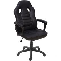 HHG - Chaise de bureau 063, chaise pivotante, chaise racing et gaming, similicuir, noir