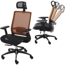 Chaise de bureau HHG 795 chaise pivotante, ergonomique, appui-tête, tissu, noir/orange