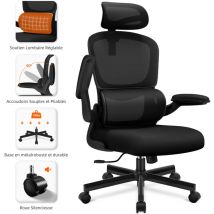 Authmic - Chaise de Bureau Inclinable, Réglable en Hauteur, Fauteuil de Bureau avec Accoudoir Pliable, Soutien Lombaire Ajustable Charge-noir