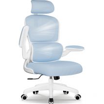 Authmic - Chaise de Bureau Inclinable, Réglable en Hauteur, Fauteuil de Bureau avec Accoudoir Pliable, Soutien Lombaire Ajustable Charge-bleu