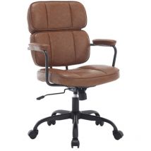 Chaise de Bureau Moderne Chaise Bureau à roulettes Coussin Confortable Fauteuil de Bureau Pivotante et Réglable pour Chambre, Similicuir, Marron