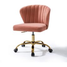 Hulala Home - Chaise de Bureau Moderne, Chaise Coquille Ergonomique, Fauteuil de Bureau Mignonne en Velours , Siège Roulante Pivotante à Dossier Bas