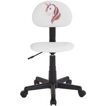 Chaise de bureau pour enfant unicorn, revêtement synthétique blanc avec motif licorne