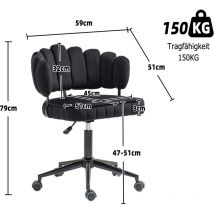 Hauss Spole - Chaise de bureau roulante et rotative à 360°, réglable en hauteur, dossier creux, velours, charge de 150 kg - noir