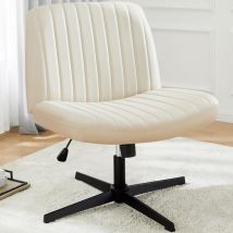 Sweetcrispy - Chaise de bureau sans accoudoirs – Chaise de bureau siège large sans roulettes, fauteuil pivotant en cuir, chaise cosmétique avec