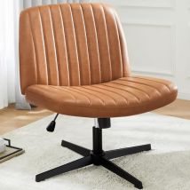 Sweetcrispy - Chaise de bureau sans accoudoirs – Chaise de bureau siège large sans roulettes, fauteuil pivotant en cuir, chaise cosmétique avec
