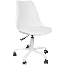 Chaise de Bureau tulipe lot de 1 pivotant Tabouret de Travail Fauteuil de Bureau Ergonomique Hauteur Réglable avec capitonné Cuir PU -Blanc