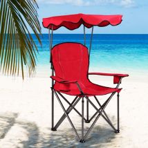Chaise de Camping Pliante Rembourrée Auvent Pliable Capacité 120 kg en pvc et Cadre en Acier 96,5x67,5x130cm Rouge Maison Chic