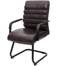 Chaise de conférence HHG-841, chaise de salle à manger, aspect daim, métal,vintage, cuir synthétique marron