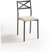 Fanmuebles - Chaise de cuisine cadre texturé noir Bilbao 38 x 86 x 47 cm Revêtement : Sisal argenté