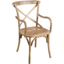 Biscottini - Chaise de cuisine Chaise en bois et rotin 90x52x44 cm Fauteuil avec accoudoirs rustiques Chaise de salle à manger Thonet vintage