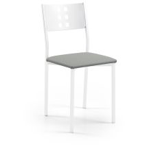 Fanmuebles - Chaise de cuisine Zamora structure en métal blanc 38 x 86 x 47 cm Revêtement : Similicuir argenté