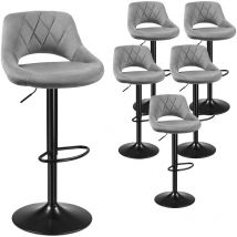 Haloyo Lot de 6 tabourets de bar creux, chaise de cuisine,tabourets de comptoir en velours,avec dossier et repose-pieds, hauteur réglable,gris
