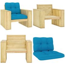 Chaise de jardin avec coussins bleu Bois de pin imprégné - Chaise De Jardin - Mobilier De Jardin - Chaise En Bois - Chaise Avec Coussin - Chaise