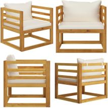 Chaise de jardin avec coussins crème Bois d'acacia massif - Chaise De Jardin - Mobilier De Jardin - Chaise En Bois - Fauteuil De Jardin - Acacia
