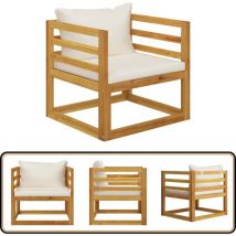 Chaise de jardin avec coussins crème Bois d'acacia massif - Chaise De Jardin - Mobilier De Jardin - Chaise En Bois - Fauteuil De Jardin - Acacia