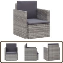 Chaise de jardin avec coussins Résine tressée Gris - Fauteuil De Jardin - Chaise De Jardin - Mobilier De Jardin - Décoration Extérieure - Terrasse