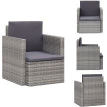 Chaise de jardin avec coussins Résine tressée Gris - Fauteuil De Jardin - Chaise De Jardin - Mobilier De Jardin - Décoration Extérieure - Terrasse
