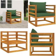Chaise de jardin avec coussins verts bois massif d'acacia - Chaise De Jardin - Meuble De Jardin - Fauteuil De Jardin - Mobilier De Jardin - Acacia