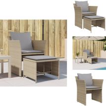 Chaise de jardin avec tabouret beige résine tressée - Chaises De Jardin - Salon De Jardin - Mobilier De Jardin - Chaises Confortables - Chaise Avec