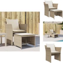 Chaise de jardin avec tabouret beige résine tressée - Chaises De Jardin - Salon De Jardin - Mobilier De Jardin - Chaises Confortables - Chaise Avec