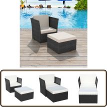 Chaise de jardin avec tabouret Noir Résine tressée - Chaise De Jardin - Fauteuil De Jardin - Mobilier De Jardin - Set De Salon De Jardin - Résine