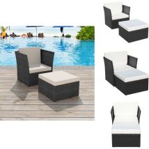 Chaise de jardin avec tabouret Noir Résine tressée - Chaise De Jardin - Fauteuil De Jardin - Mobilier De Jardin - Set De Salon De Jardin - Résine