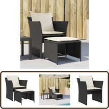 Chaise de jardin avec tabouret noir résine tressée - Chaises De Jardin - Salon De Jardin - Mobilier De Jardin - Chaises Confortables - Chaise Avec