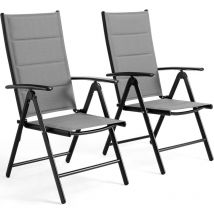 Chaise de jardin pliante,set de 2 chaises en aluminium pour balcon,jusqu'à 120 kg,avec dossier et siège matelassés,7 positions réglables- Gris